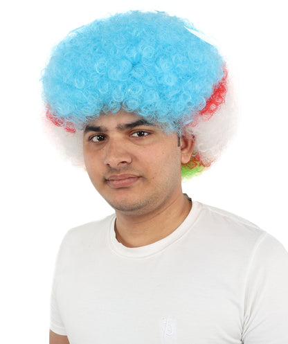 Adult Uzbekistan Flag Clown Wig – Curly Multicolor Synthetic Hair | Ideal for Parties, Parades & National Celebrations