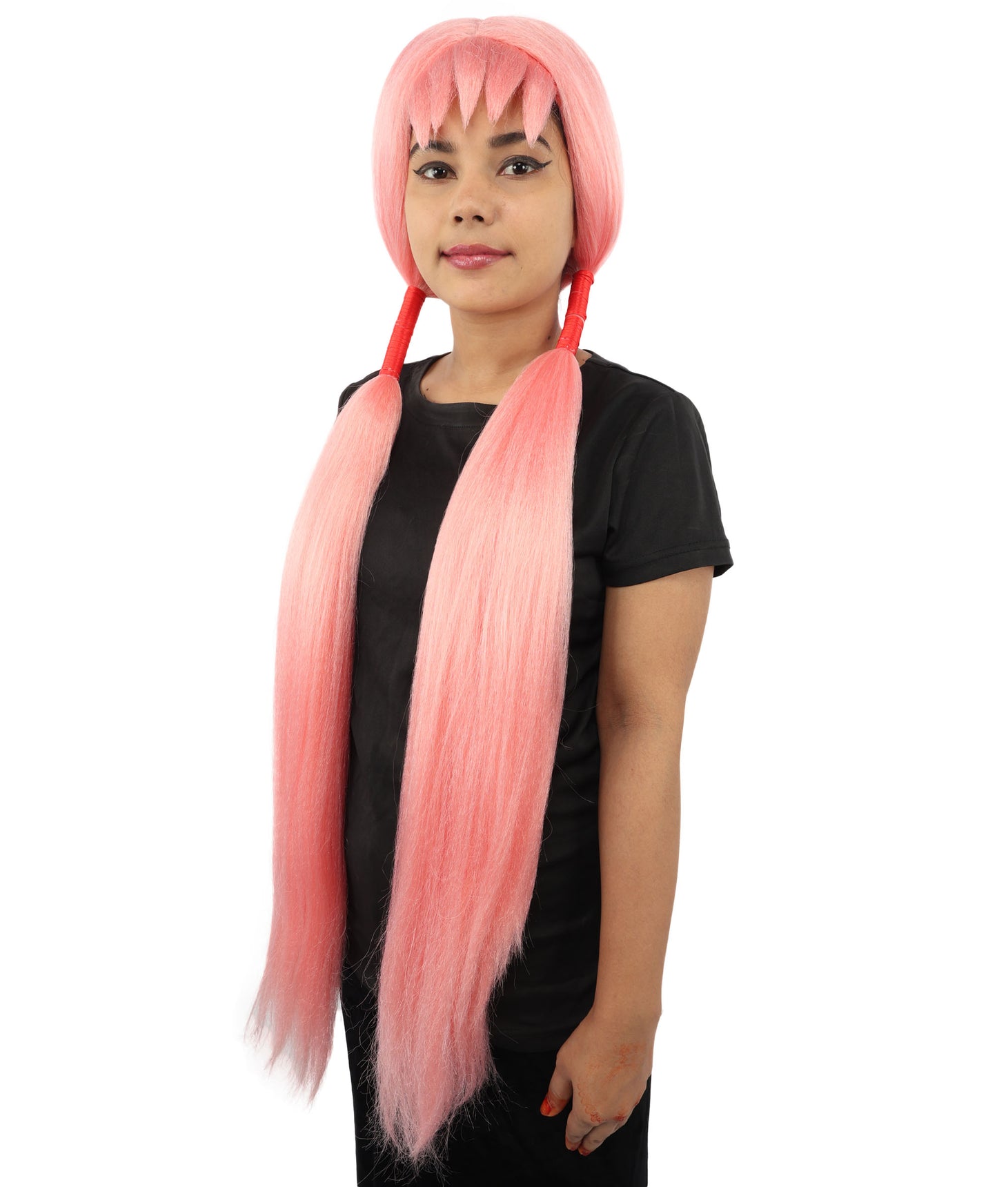 HPO Women's Extra Long Pigtail Wig | Multicolor Options | Floor Length Straight Twin Tails with Bangs, Heat Friendly Synthetic Fiber & Adjustable Cap | Halloween, Fairy Roleplay, Magical Girl Theme, Theater & Carnival