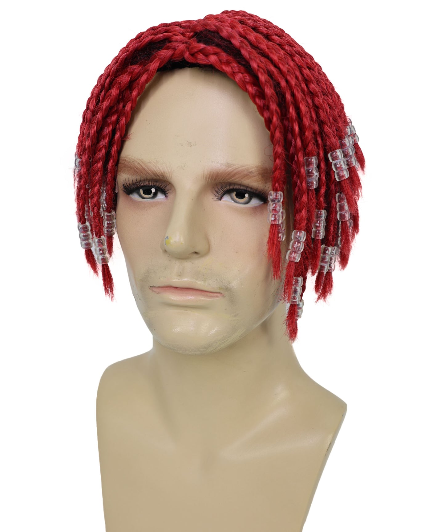 HPO Men’s Red Dreadlocks Wig | Short Synthetic Rapper-Style Hairpiece for Costumes, Performances & Events | Breathable Capless Cap