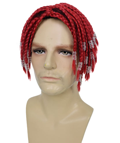 HPO Men’s Red Dreadlocks Wig | Short Synthetic Rapper-Style Hairpiece for Costumes, Performances & Events | Breathable Capless Cap