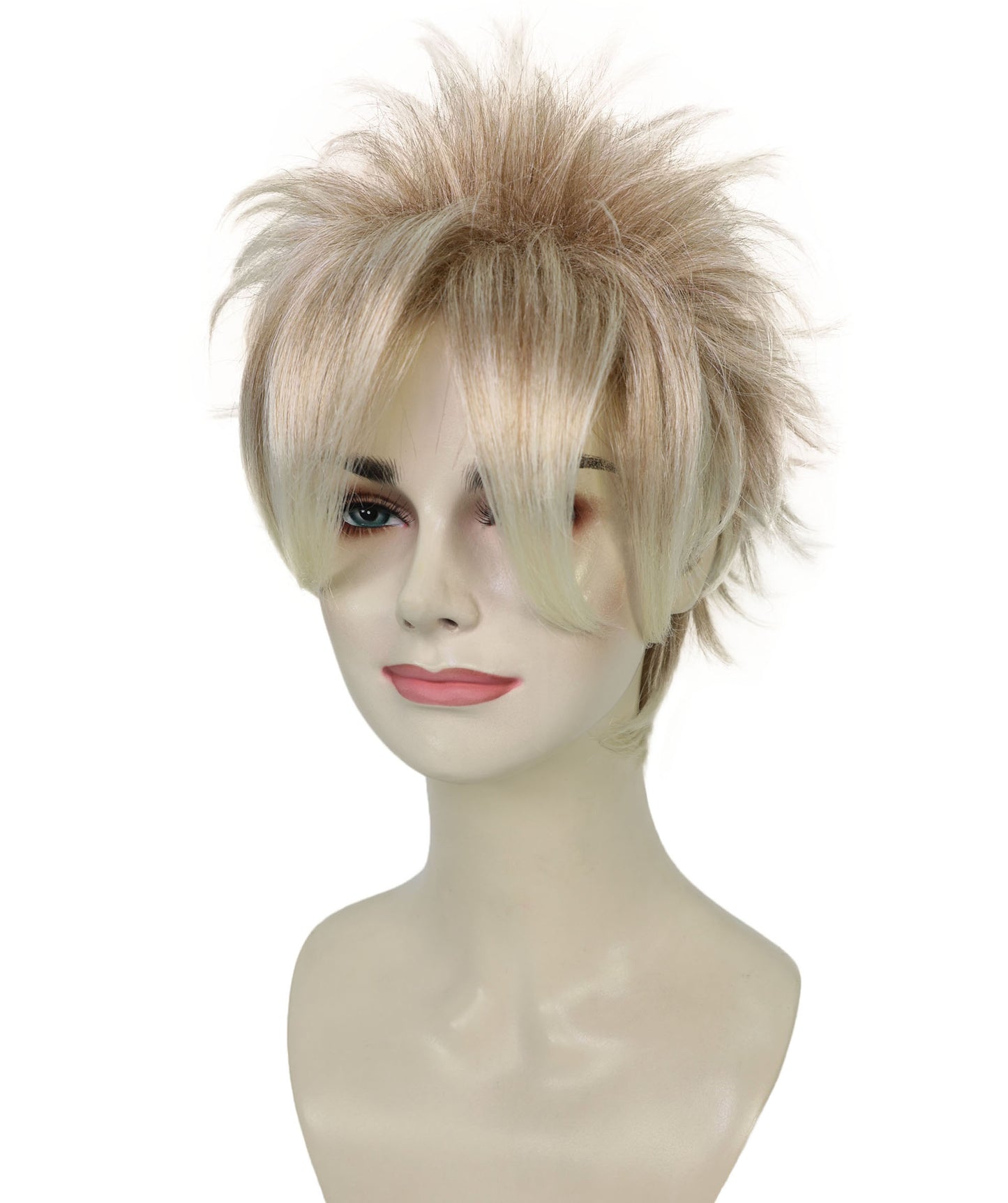 Women’s Short Spiky 80s Style Punk Blonde Wig | Teased Wave with Platinum Tips for Women | Ideal for Halloween | Breathable Capless Cap