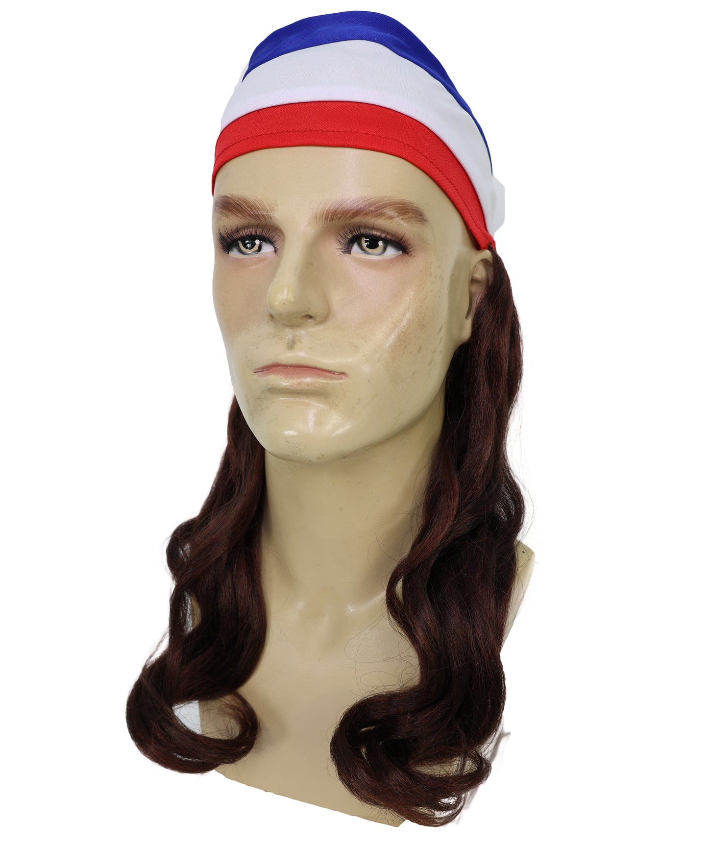 USA Flag Mullet Headband Wig for Men | Red White Blue Hair with Built-In Stretch Band | Funny Costume Accessory for Parties, BBQs, Tailgates