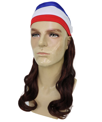 USA Flag Mullet Headband Wig for Men | Red White Blue Hair with Built-In Stretch Band | Funny Costume Accessory for Parties, BBQs, Tailgates