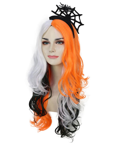 HPO Adult Women’s Long Multicolor Wavy Kinky Wig with Hair Accessories | Vibrant Ideal for Halloween | Breathable Capless Cap