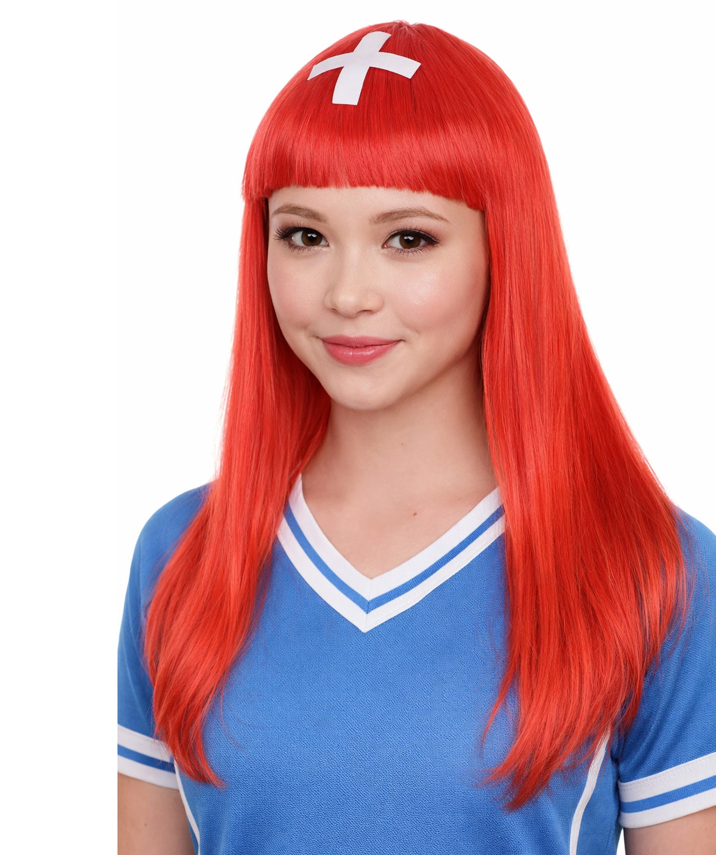 Switzerland Flag Sport Party Long Bob Wig | Premium Breathable Capless Cap