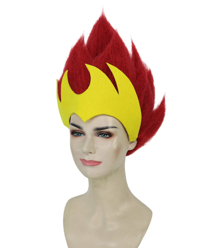 Women’s Fantasy Queen Fiery Red and Yellow Spiked Wig | Regal Villainess Hairpiece| Ideal for Halloween | Breathable Capless Cap