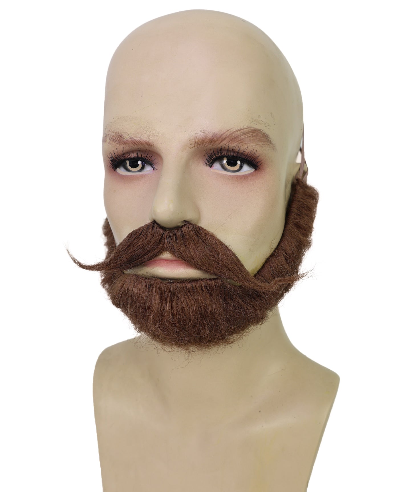 HPO Adult Men’s Long Mustache and Beard Set  | Style for Round Face | Realistic Costume Facial Hair Accessory