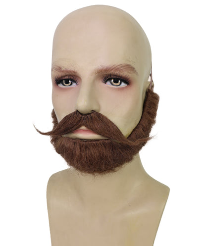 HPO Adult Men’s Long Mustache and Beard Set  | Style for Round Face | Realistic Costume Facial Hair Accessory