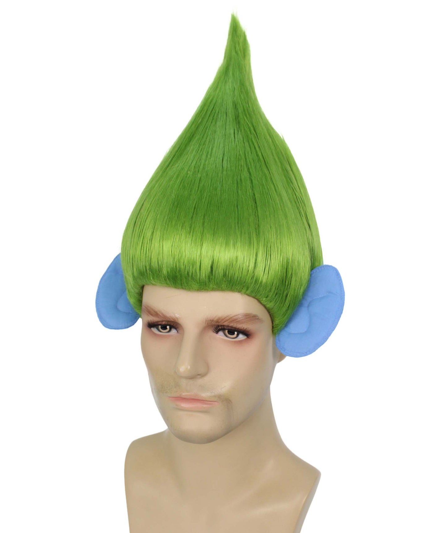 HPO Men's Pointy Diamond Guy Troll Wig with Blue Ears,Multiple Color,Flame-Retardant Synthetic Fiber