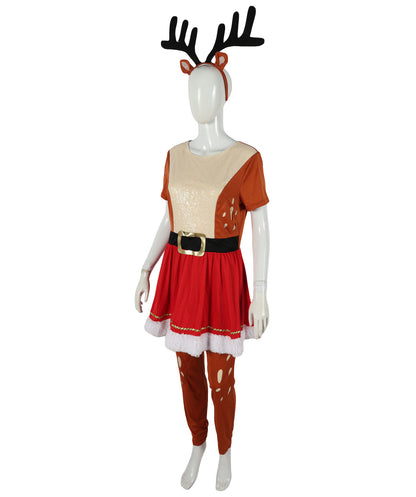 HPO Adult Women's Reindeer Costume | Fun Holiday Outfit with Antlers – Christmas Party