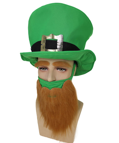 HPO Adult Men’s Brown Beard and Mustache Set with Eyebrows & Green Hat | Fun Adult Costume Accessory | Flame-retardant Synthetic Fiber
