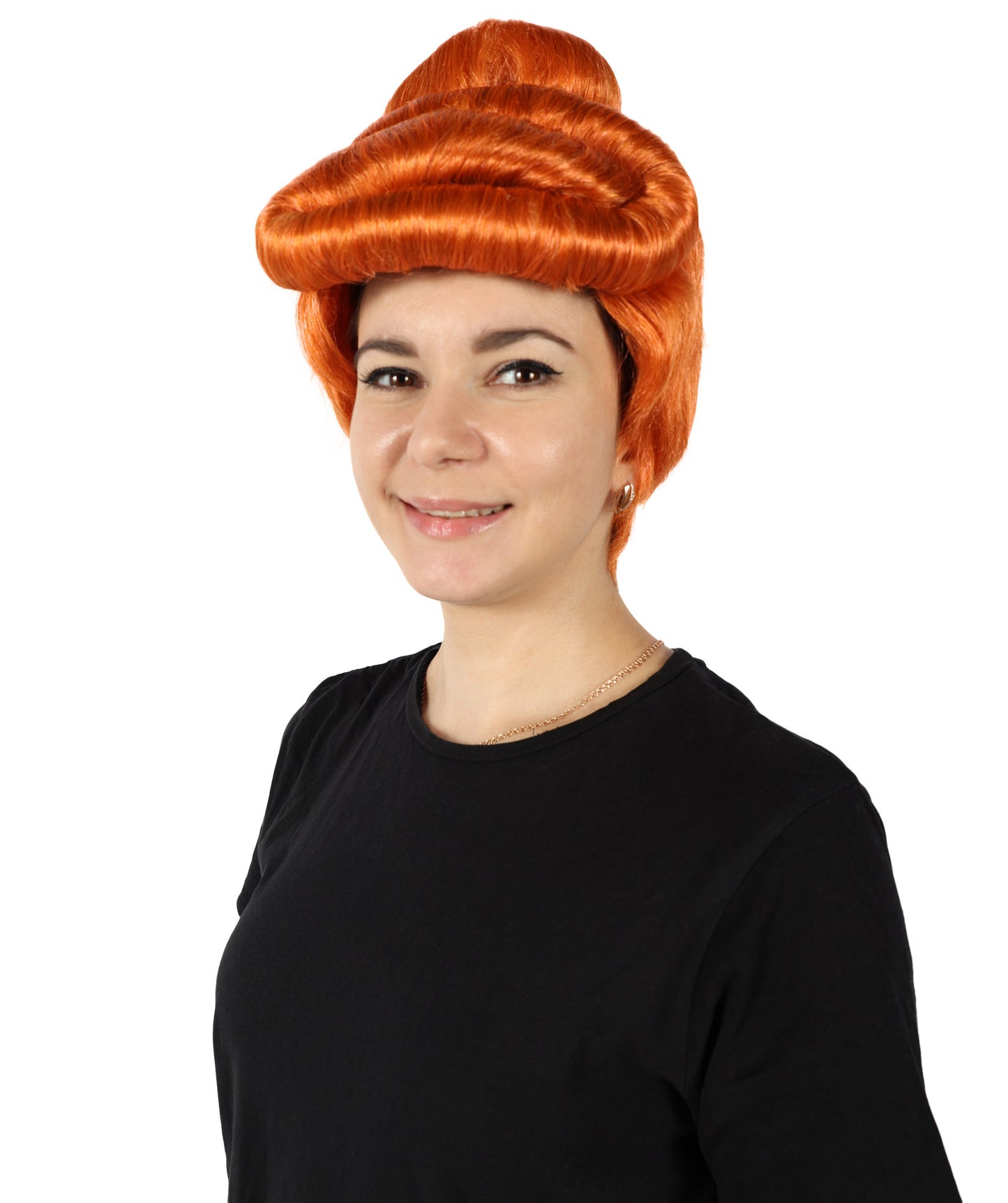 HPO Women's Fictional Character Orange Knot Bun Pompadour Wig I Halloween Wig I Flame-retardant Synthetic Fiber