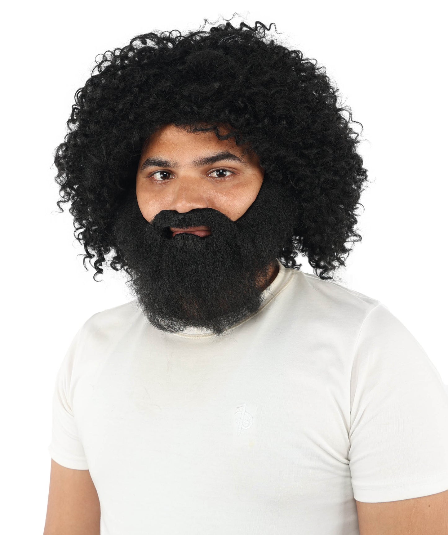 HPO Men's Wild Caveman Orange Wig Beard & Mustache Set | Massive Frizzy Orange Afro and Full Beard Set with Messy Texture | Prehistoric Costume, Viking Cosplay, Halloween, and Funny Party Props