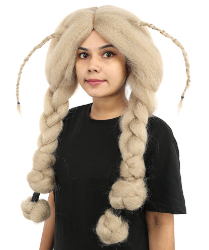 HPO Women’s Dark Blonde Braided Wig – Princess Inspired Extra Long Braids for Cosplay, Fantasy Hair | Warrior Hairpiece for Themed Events, Costume Parties & Creative Dress Up