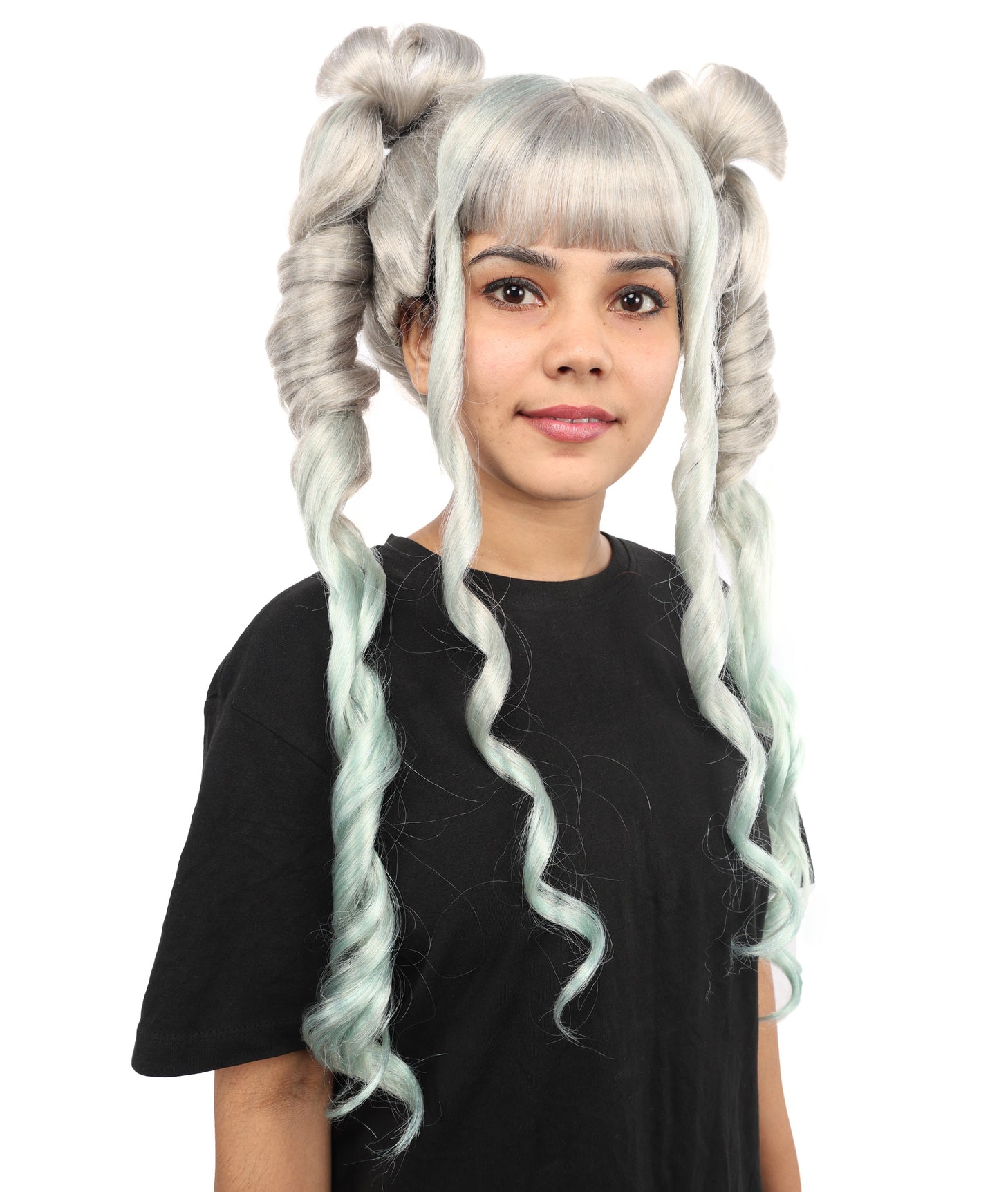 HPO Women's Long Layered Grey Anime-Style Wig with Rounded Bangs | Synthetic  Hair for Halloween, Cosplay, Festivals, Parties & Stage