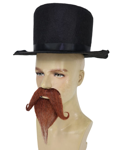 HPO Men's Two-Tone Stylized Beard Set | Brown and white curled moustache and pointed goatee | Ideal for party, Halloween, cosplay, theater, drag, performance, costume events