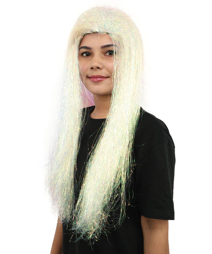 HPO Women's White Sparkling Cosplay Wig | Long Layered Synthetic Wig for Halloween Parties, Festivals, s, and Roleplay