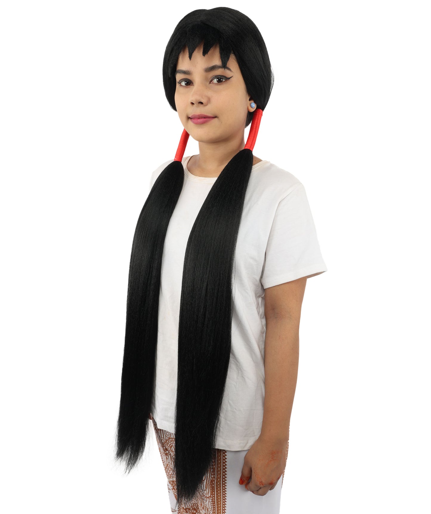 HPO Women's Extra Long Pigtail Wig | Multicolor Options | Floor Length Straight Twin Tails with Bangs, Heat Friendly Synthetic Fiber & Adjustable Cap | Halloween, Fairy Roleplay, Magical Girl Theme, Theater & Carnival