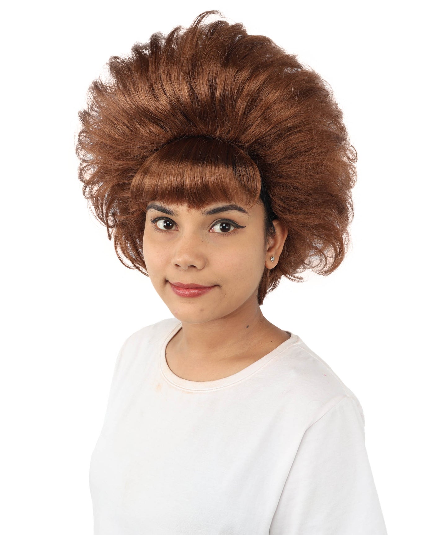 HPO Women's Voluminous Retro Wig | Auburn copper hue, create of synthetic fiber, teased curly volume, breathable capless cap | Party, Halloween, theater, drag, performance, costume events