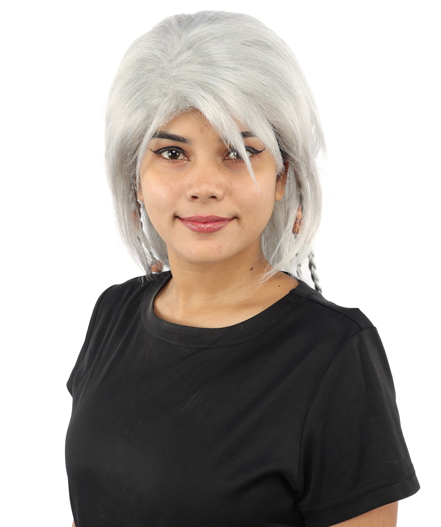 HPO Adult Women's Long Tribal Braided Wig | Multiple Color Options | Dark Shaggy Bob with Beaded Strands, Synthetic Fiber & Breathable Cap | Halloween, Sci-Fi Roleplay, Fantasy Costume