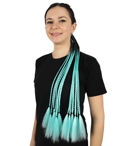HPO Women’s Ombre Black to Cyan Braiding Hair Extensions – Crochet Synthetic Twist Hair with Elastic Loop | Soft Pre-Stretched Braids for DIY Hairstyles, Parties, and Daily Use