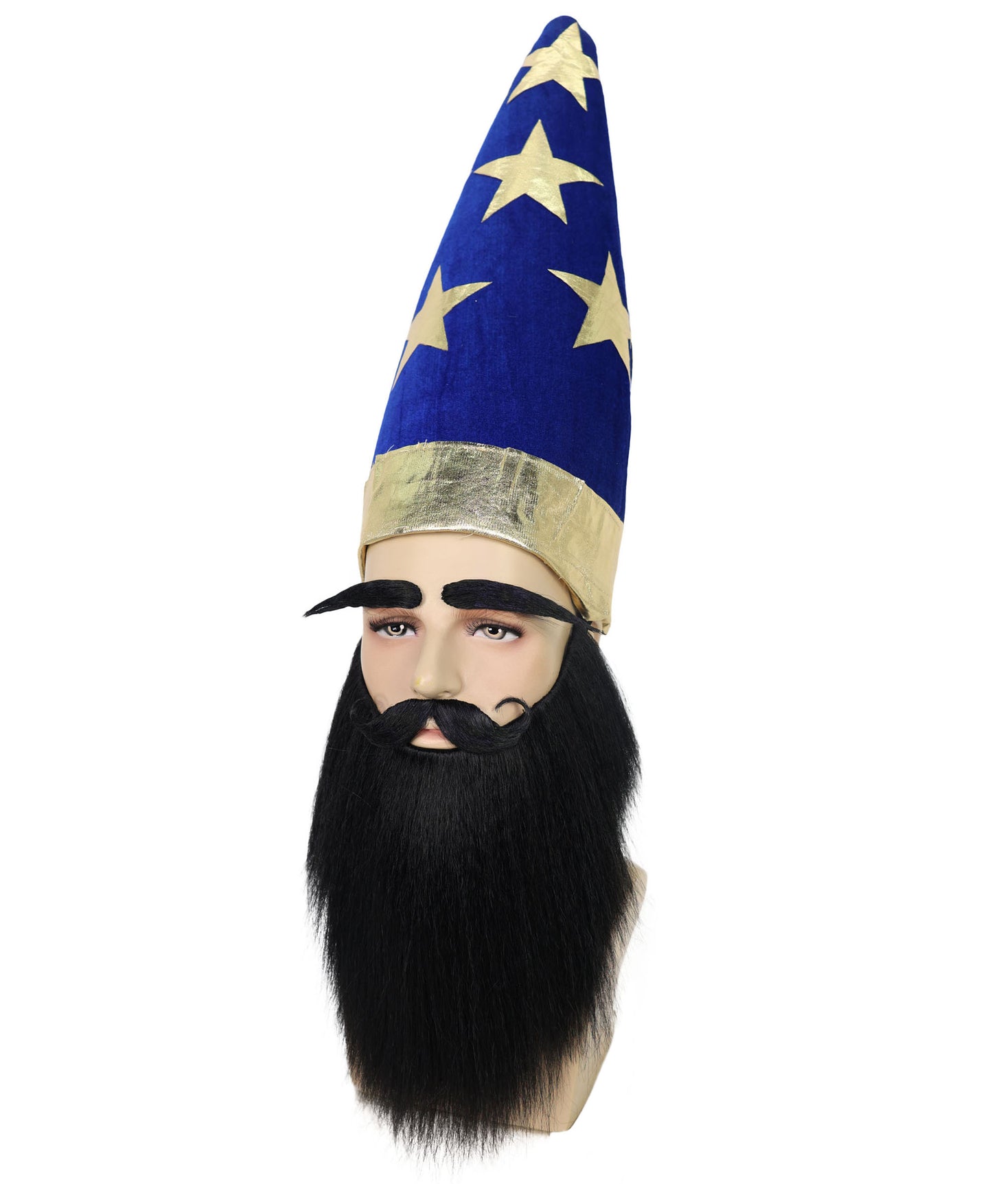 Adult Men’s Self-Adhesive Medieval King Long Black Beard & Mustache Set with Eyebrow | Majestic & Wizard Costume Facial Hair Kit| Flame-retardant Synthetic Fiber