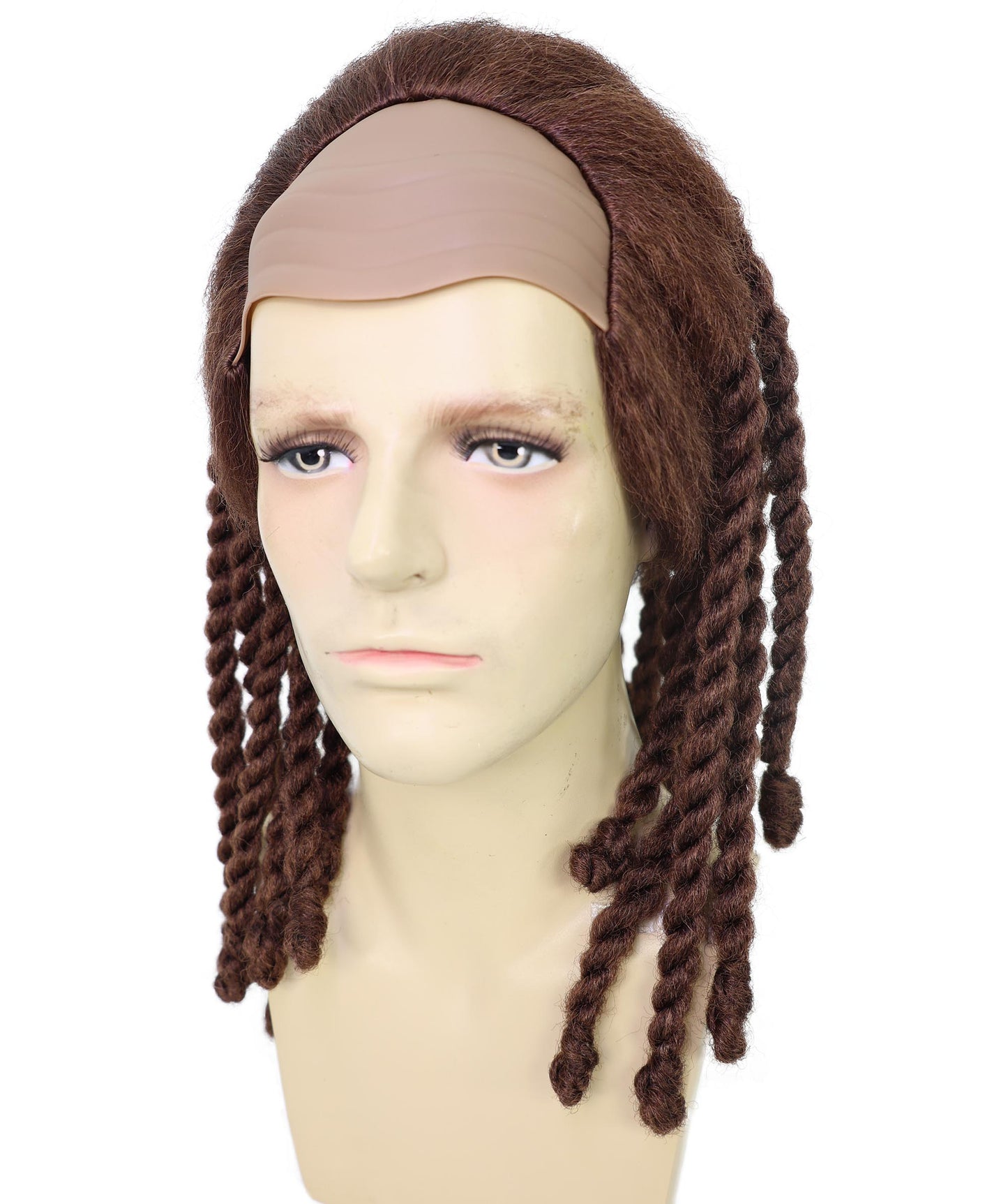 HPO Men’s Medium Length Brown Rapper Braided Wig | Halloween and Cosplay Wig | Flame-retardant Synthetic Fiber