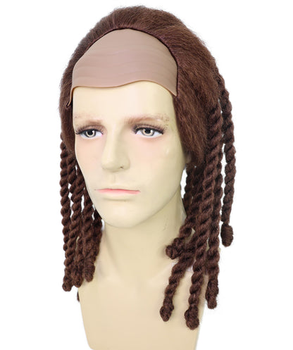 HPO Men’s Medium Length Brown Rapper Braided Wig | Halloween and Cosplay Wig | Flame-retardant Synthetic Fiber