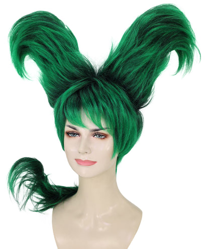 HPO Women’s Artistic Hair Sculpture Black& Green Mixed Wig | Creative Shaped Hairstyle | Synthetic Fiber Hairpiece with Adjustable Cap for Cosplay, Parties & Stage