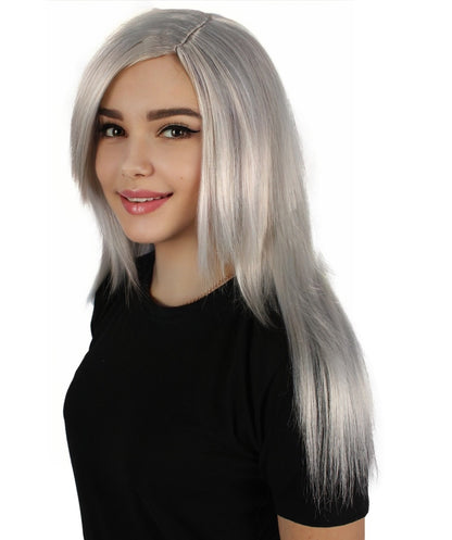 HPO Women's Grey Straight Wig | Flame-retardant Synthetic Fiber | Standard  Wig Cap