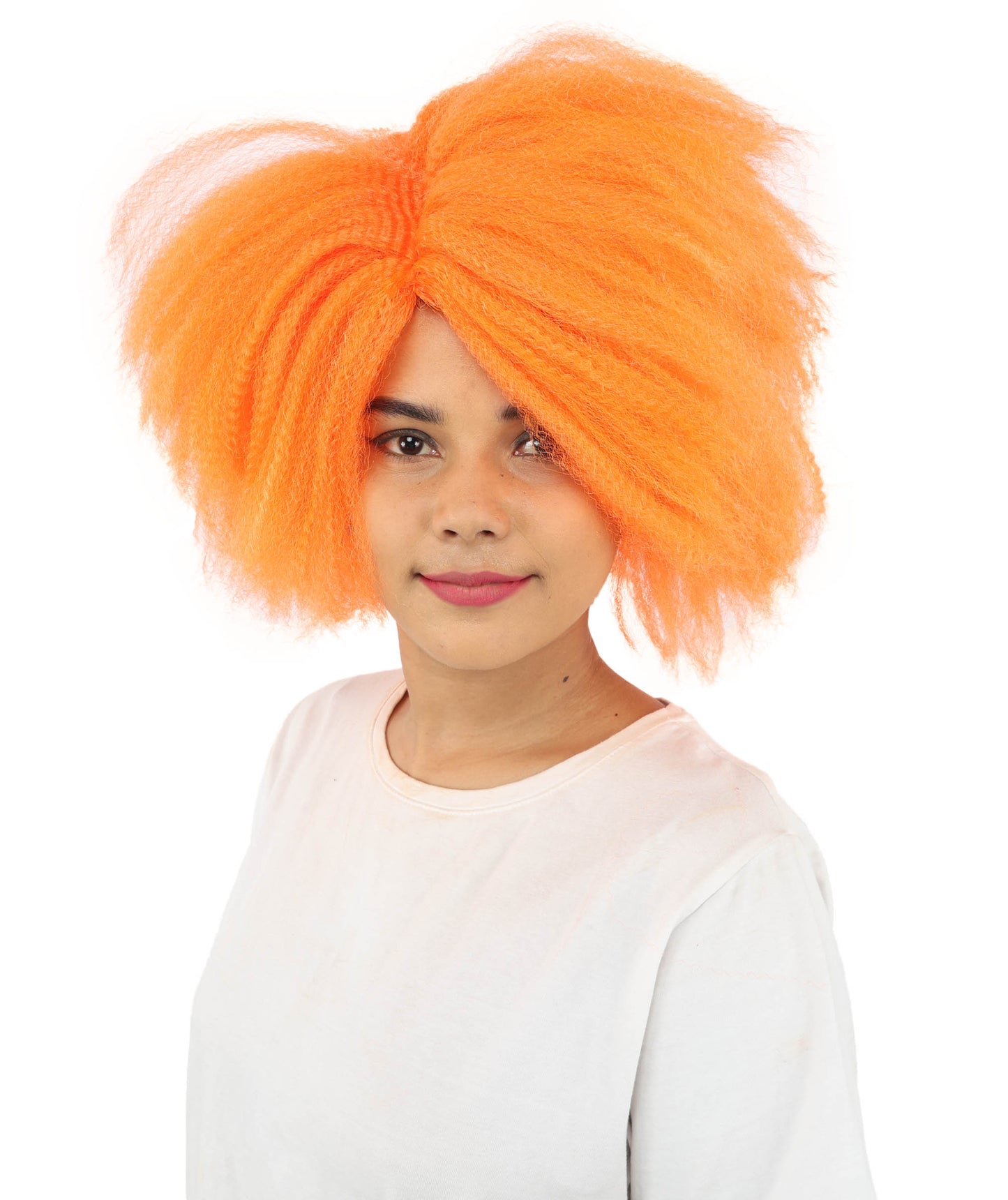 HPO Women’s Horror Doll Character-Inspired Spiky Orange Wig | Short Scary Hairpiece | Ideal for Halloween Costume Cosplay