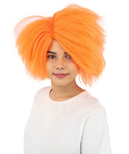 HPO Women’s Horror Doll Character-Inspired Spiky Orange Wig | Short Scary Hairpiece | Ideal for Halloween Costume Cosplay