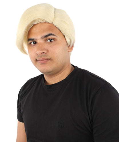HPO Adult Men's Short Black Side Swept Wig | Thick Layered Bangs with Natural Texture,  Adjustable Cap | Halloween, Themed Party, Stage Performance & Roleplay