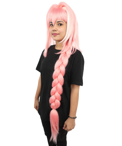 HPO Women's  Anime Extra Long Pink Wig | Soft Synthetic Fiber Hairpiece | Adjustable Inner Straps Cap | Lightweight Cosplay Wig for Stage, Roleplay & Costume Events