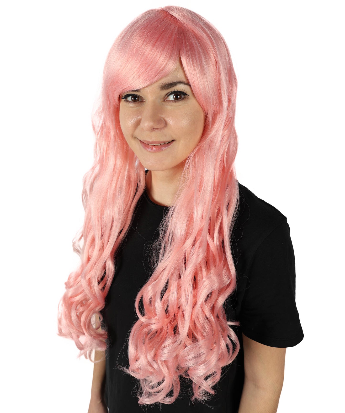 HPO Women's Multicolor Long Curly Wig with Fringe, Flame-retardant Synthetic Fiber