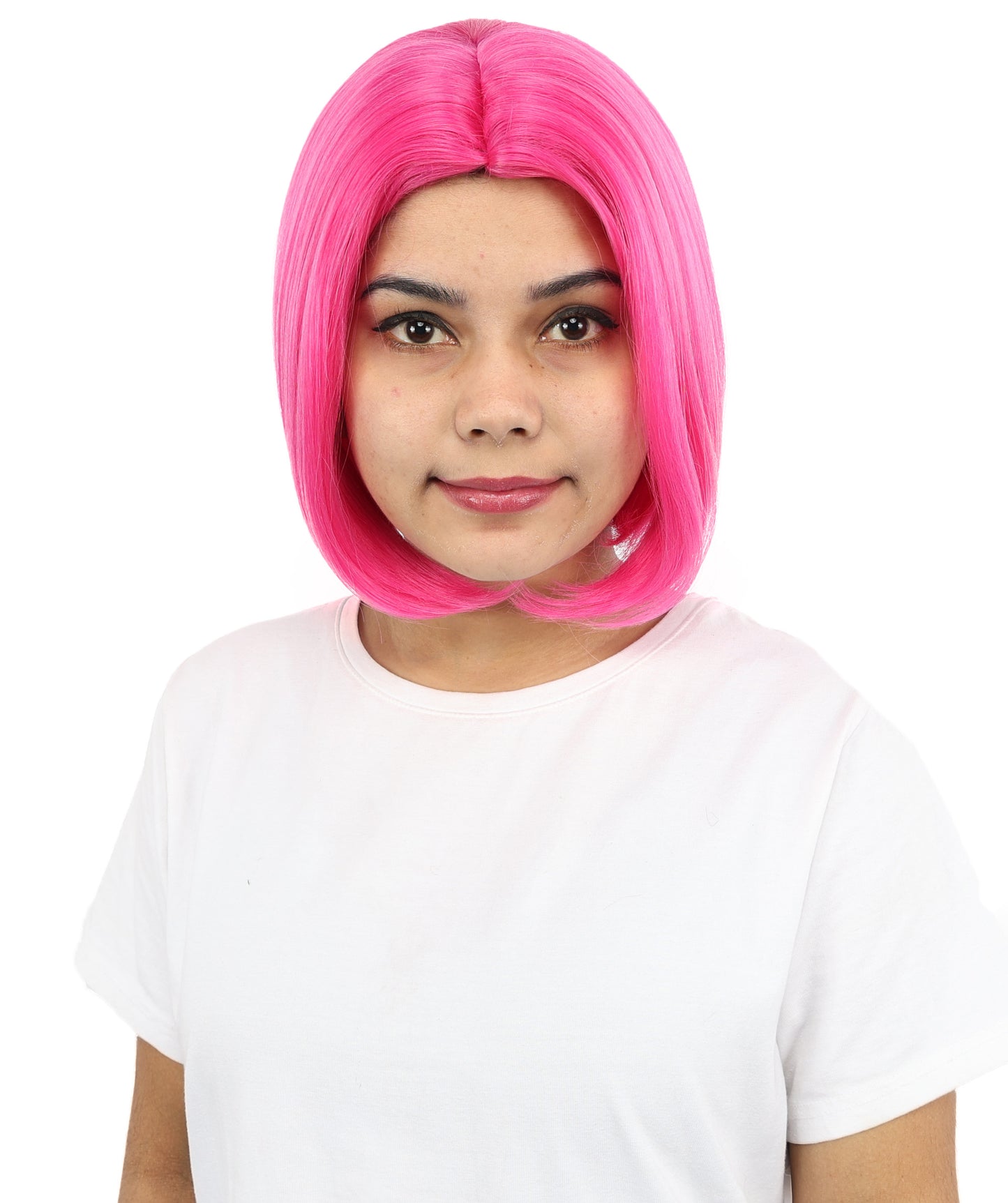 HPO Women’s Straight Pink Bob Wig – 10 Inch Chin-Length with Middle Part | Flame-retardant Synthetic Fiber for Halloween, Cosplay, Party & Festival Use