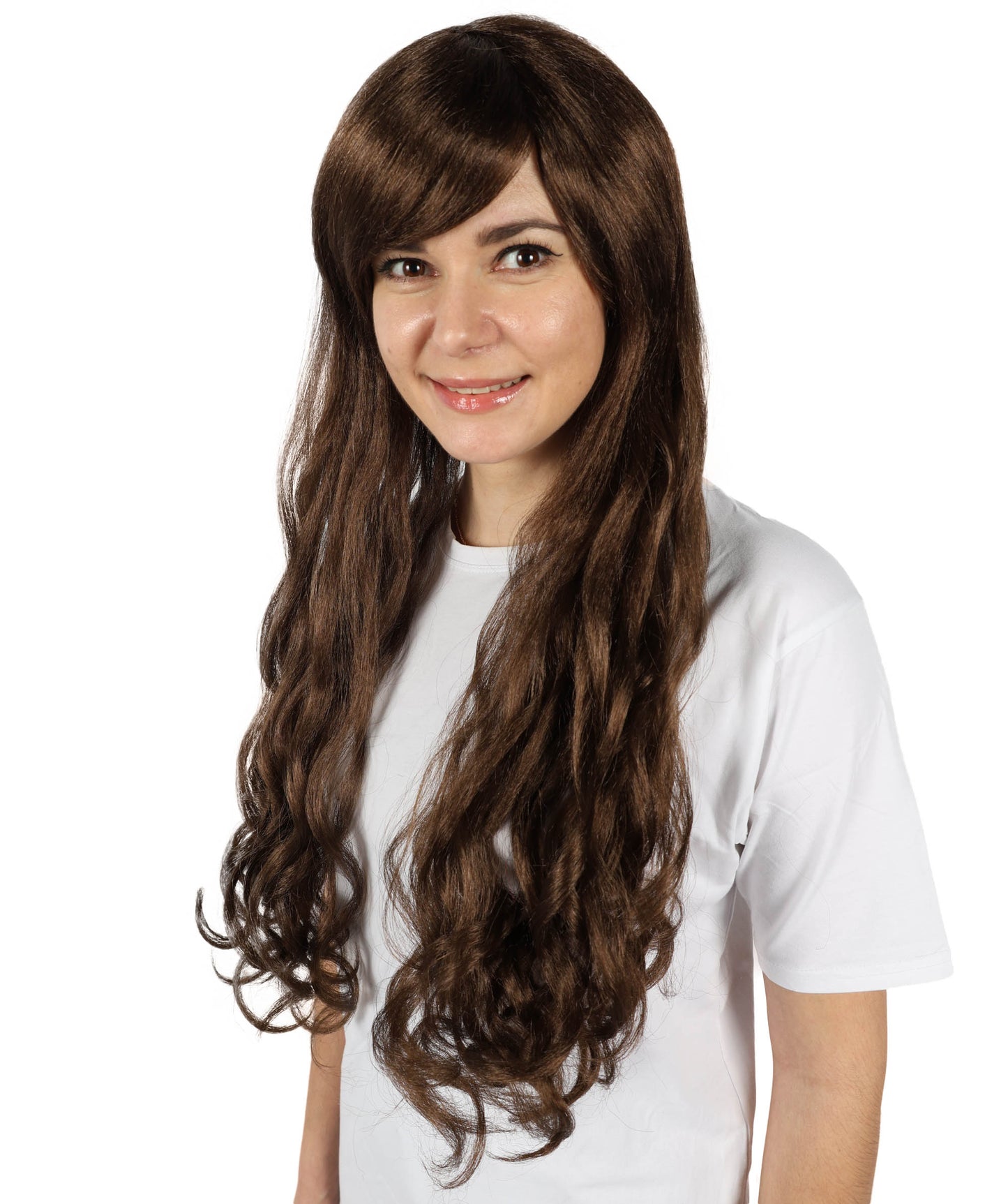 HPO Women's Multicolor Long Curly Wig with Fringe, Flame-retardant Synthetic Fiber