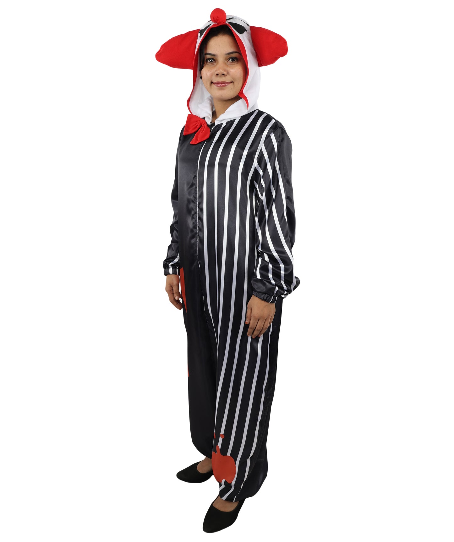 HPO Women's Classic Clown Style Costume – Multicolor & Striped Full Body Jumpsuit | Halloween Theme, Party Outfit & Cosplay Wear