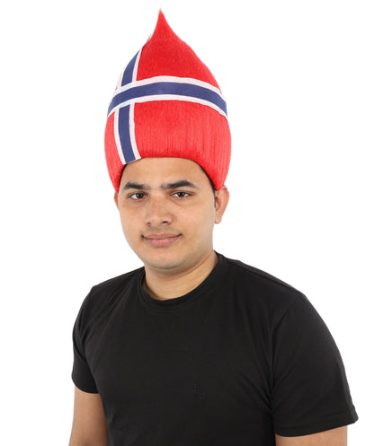 HPO Unisex Norway Flag Troll Wig – Red White Navy Spiky Hair with Capless Cap | Fan Wig for Sports Events, National Celebrations & Parties