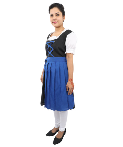 HPO Women's 3-Piece Black & Blue German Costume – Short Dress with Apron & Lace-Up Bodice