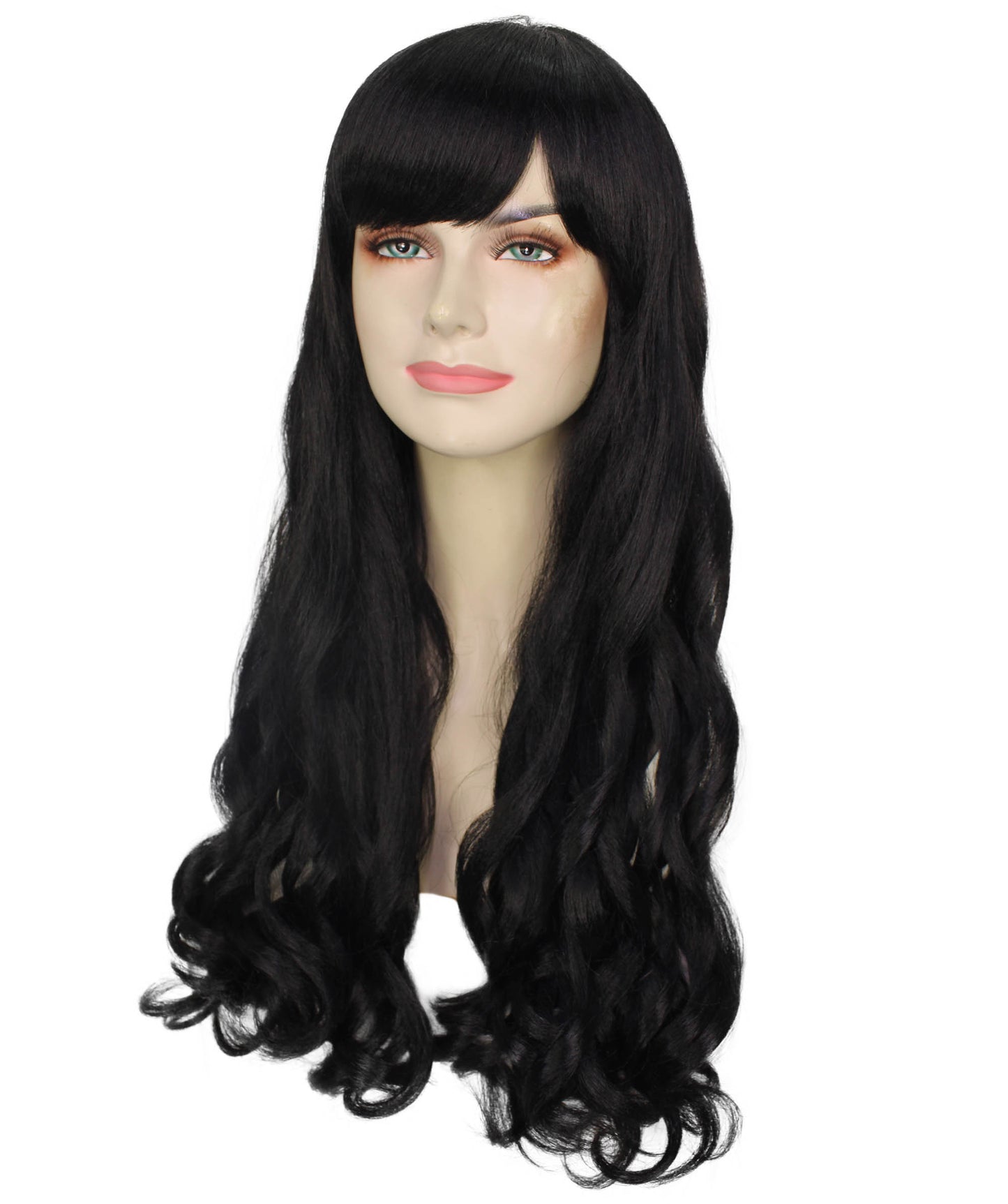 Black Long Curly Wig with Fringe
