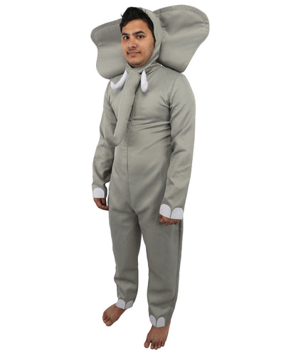 HPO Men's Grey Elephant Jungle Safari Costume - One-Piece Animal Jumpsuit