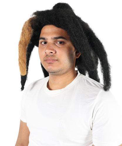 HPO Unisex Shoulder-Length Black and Brown Dreadlock Wig | Flame-retardant Synthetic Fiber | Lightweight Capless Design for Halloween and Party
