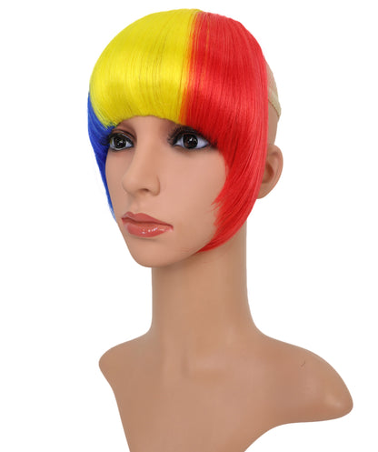 HPO Women's Short Straight Romania Flag Wig – Tricolor Fringe Style | Ideal for Sports Fans & National Celebrations