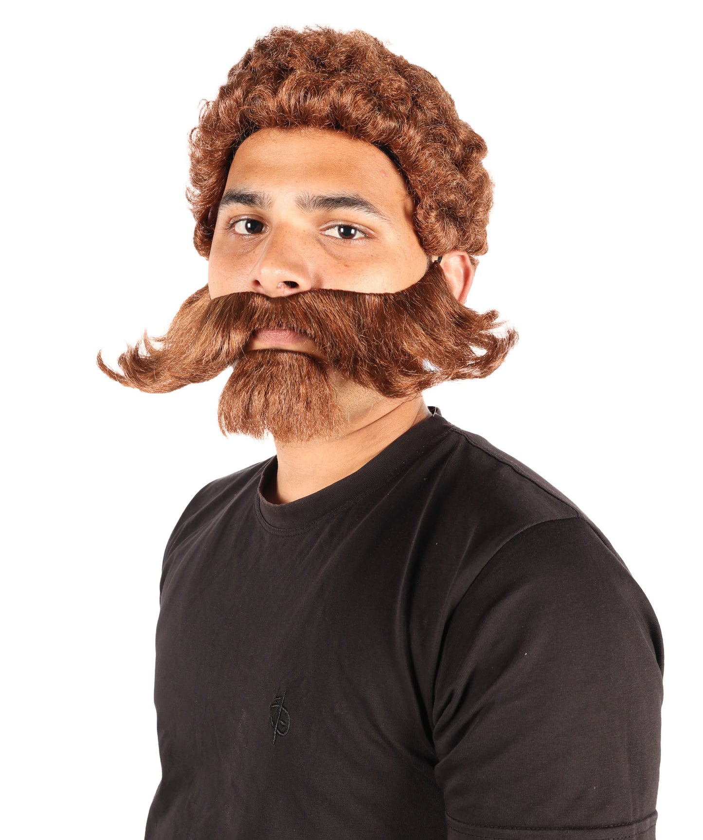 HPO Men's Brown Wig Set with Muttonchop Beard and Mustache | Halloween Wig | Flame-retardant Synthetic Fiber