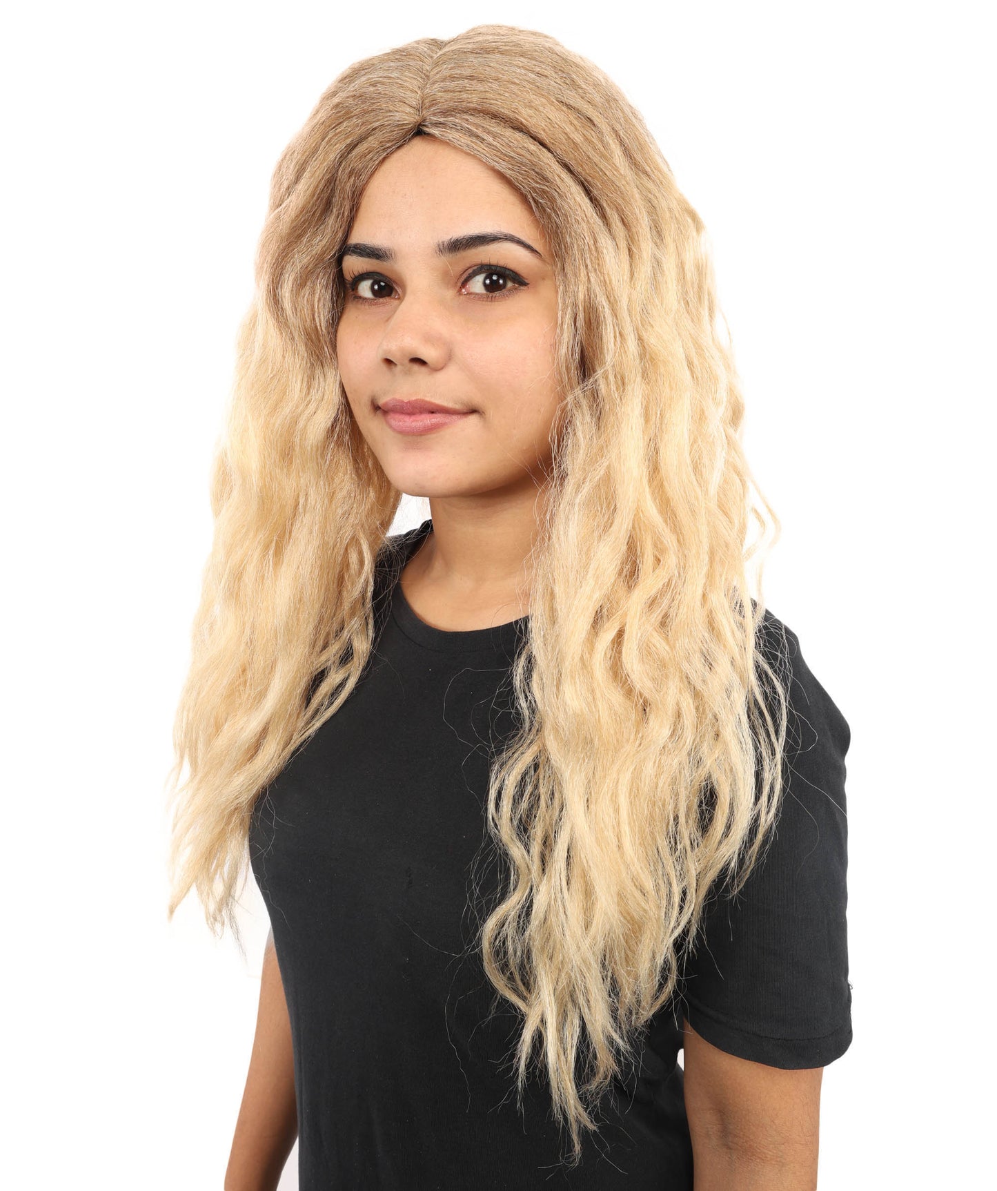 HPO Women's Long Light Brown Crimped Wig | Synthetic Hairstyle for Cosplay, Festivals, Stage Shows,  Parties & Photoshoots