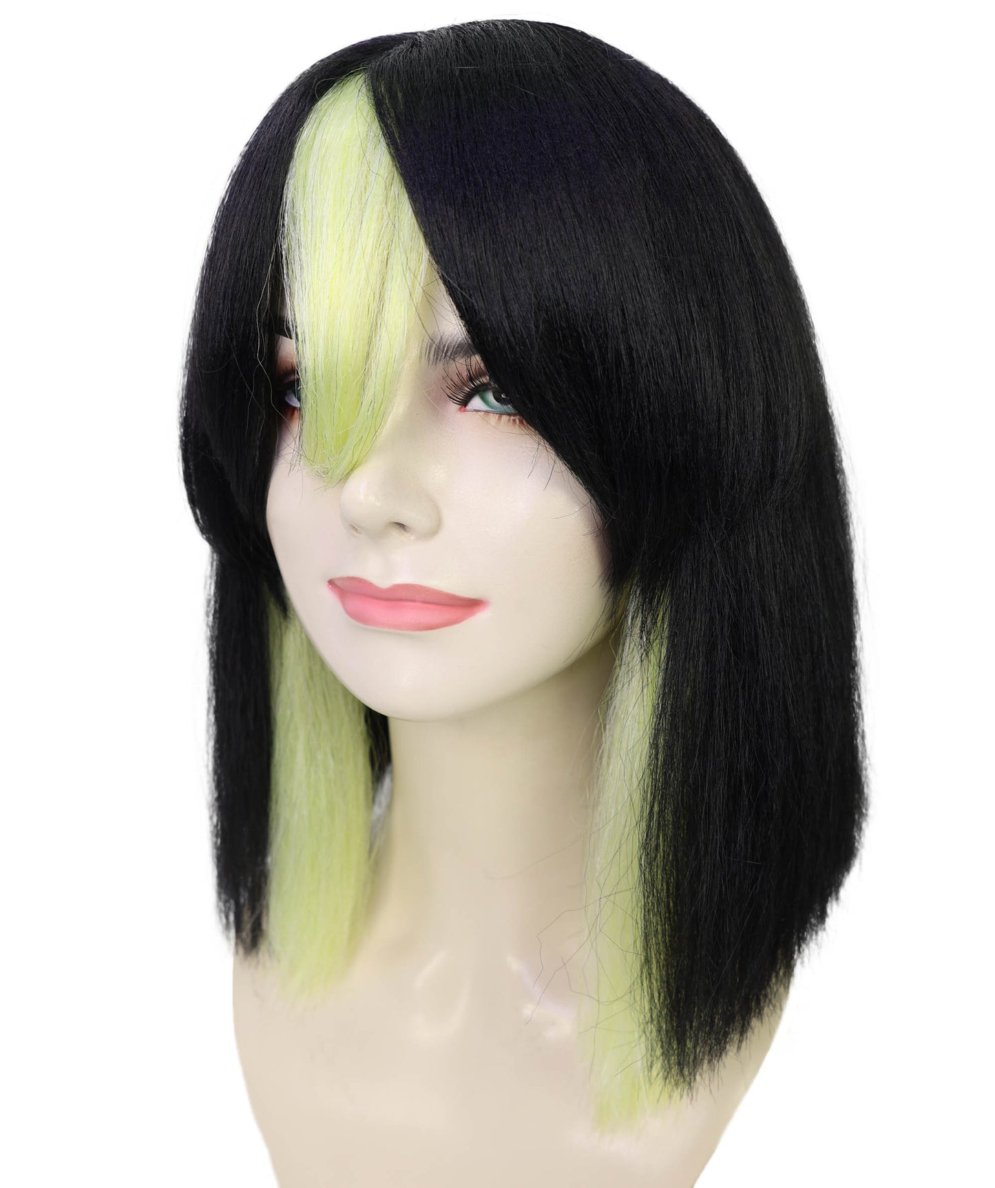 Women's Short Straight Black With Green Mixed Wig | Synthetic Costume Hairpiece with Breathable Capless Cap for Parties