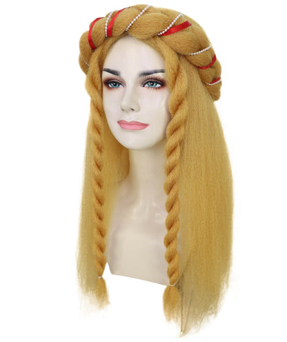 Women’s Long Blonde Braided Headband Wig | Medieval Princess, Fantasy Maid, Renaissance Hairpiece | Breathable Capless Cap