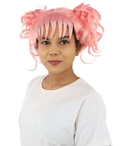 HPO Adult Women’s Messy Twin Bun Wig with Graphic Bangs | Multiple Color Options | Edgy Wig for Cosplay, Fashion Events, Halloween & Stage Wear | Adjustable Cap, Lightweight Synthetic Fiber