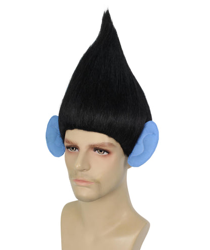 HPO Men's Pointy Diamond Guy Troll Wig with Blue Ears,Multiple Color,Flame-Retardant Synthetic Fiber